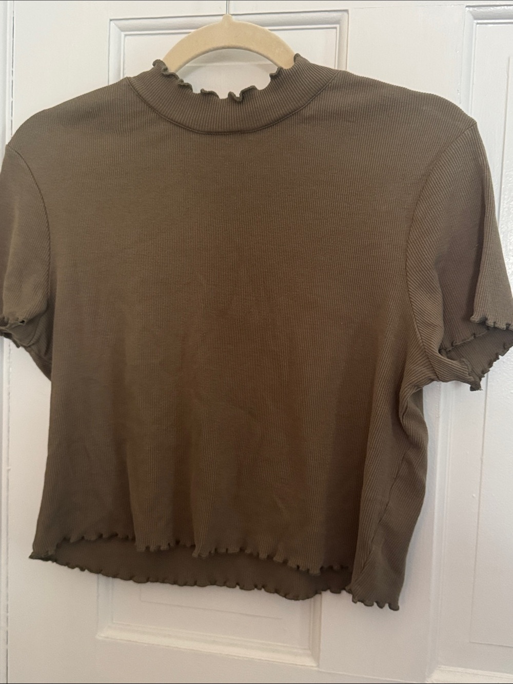 Zine Clothing Olive Ribbed Lettuce-Edge Crop Top